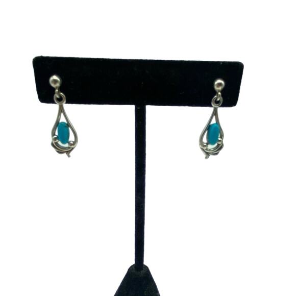 Sterling Silver Turquoise William Wheeler signed Tear Drop dangle‎ earrings - Picture 1 of 4